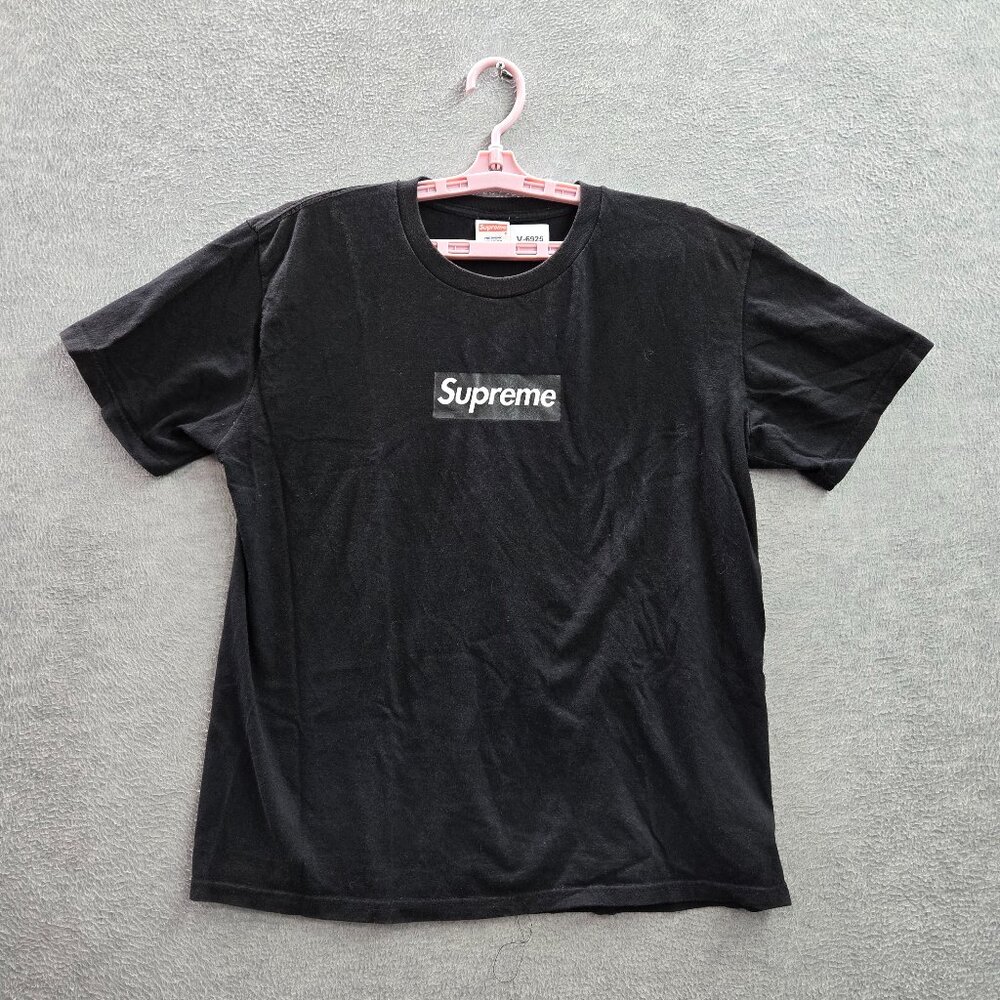 VINTAGE Supreme Men Shirt M Black Knit Short Sleeve Cotton Logo 90s USA READ